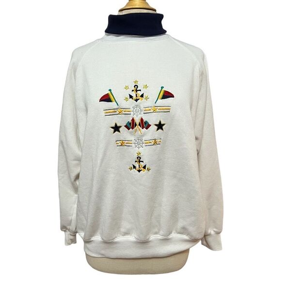 Vintage Active Exchange Sz Large Nautical Long Sleeve Turtleneck Sweatshirt - Picture 1 of 9